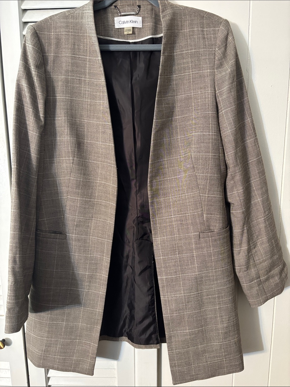 Calvin Klein Taupe Plaid Women's Open-Front Blazer